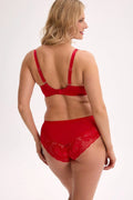 soutiengorge semirigide armatures maintien modelage bonnets doublés mousse baleines stabilisantes dentelle ornements bretelles réglables microfibre lisse culotte taille haute rouge