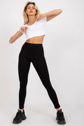 Tenue décontractée femme haut court legging noir maille insert coton élasthanne respirant confortable sport casual