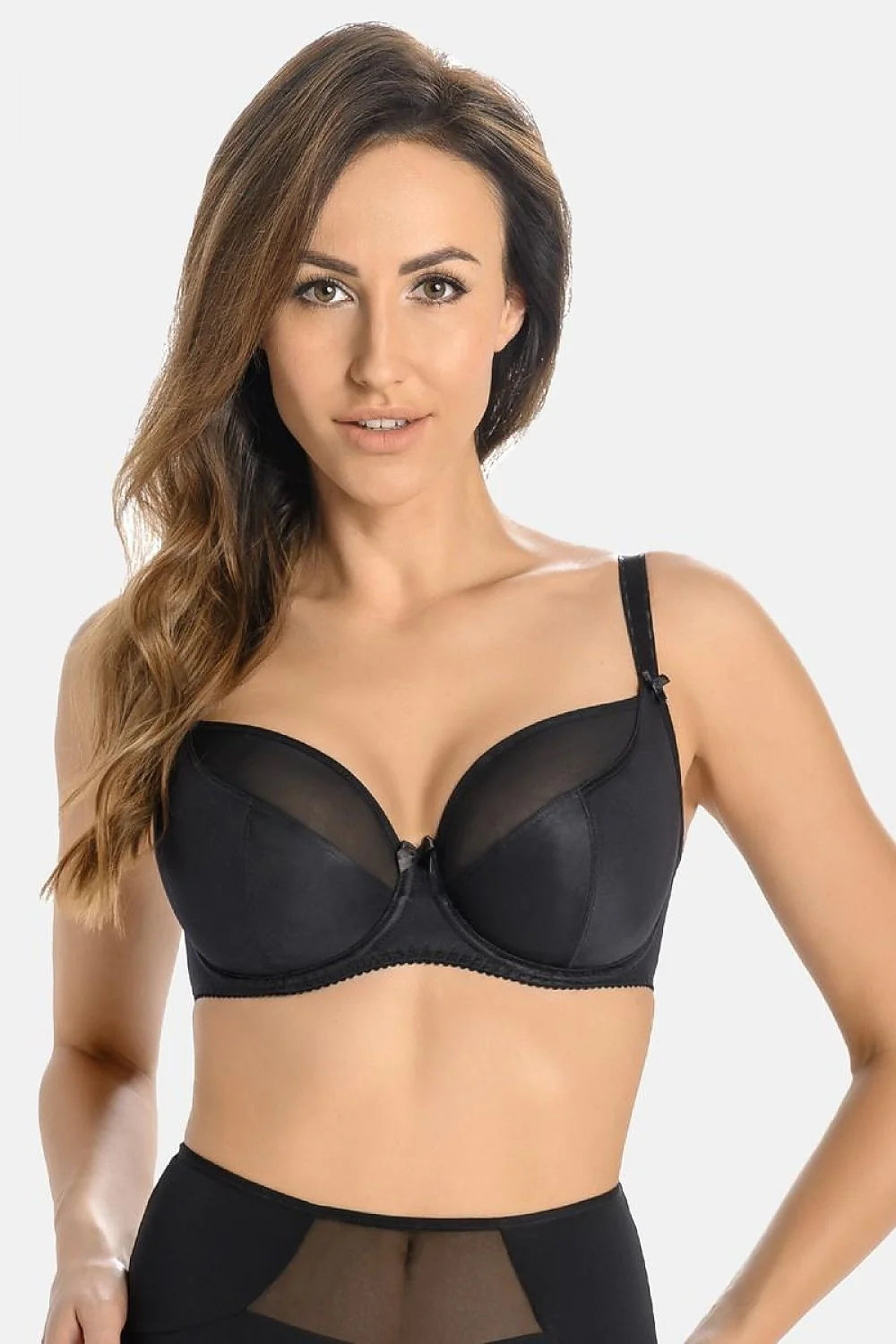 Soutien-gorge élégant noir à armatures intégrées matelassé tulle détails nœud ajustables femmes