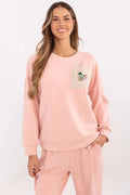 Sweatshirt Italy Moda pull décontracté femme manches longues col rond coton mélangé rose pâle cœur orné perles pierres
