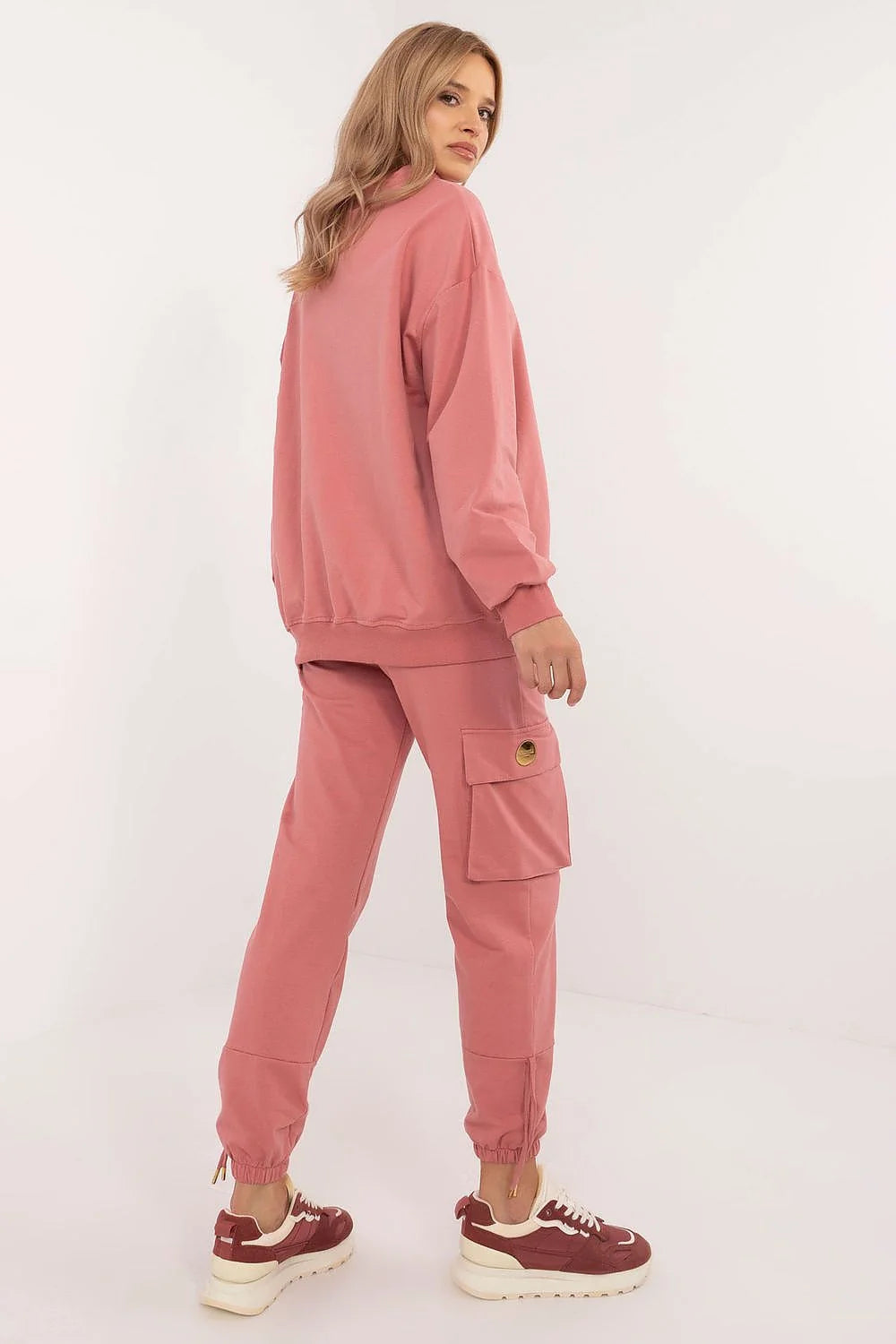 Ensemble mode femme sweatshirt capuche pantalon jogging rose coton élasthanne confortable occasion décontractée