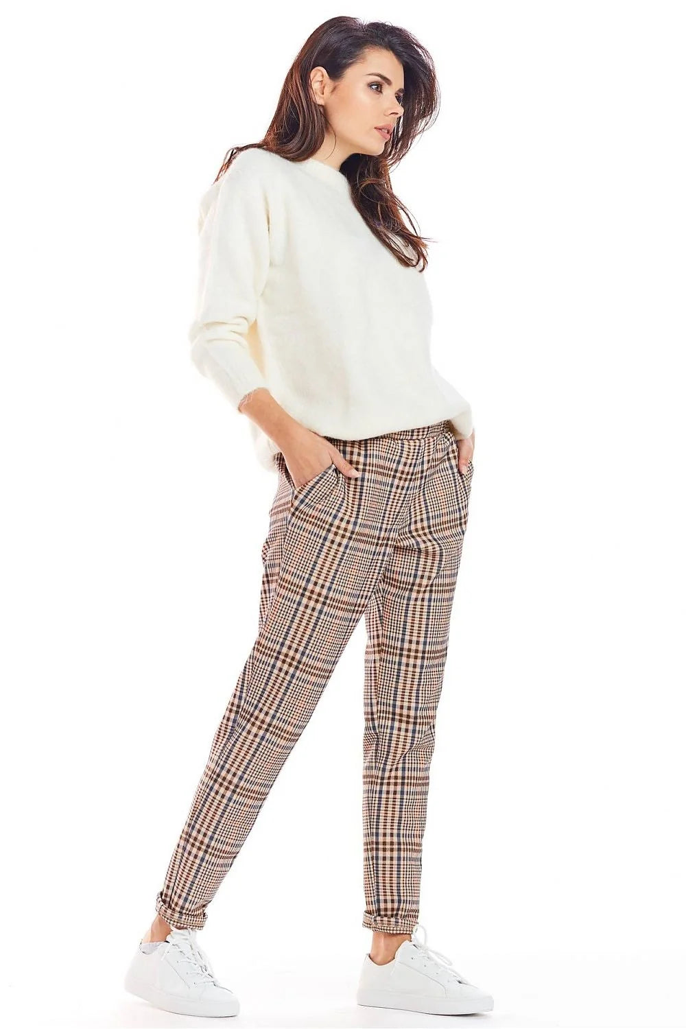 Pantalon femme à carreaux coton moderne élégance décontractée bureau urbain automne-hiver confort sûr