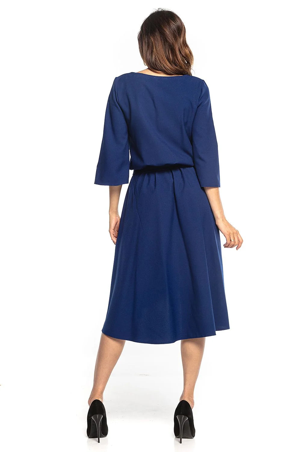Robe élégante polyester asymétrique moderne manches trois-quarts ceinture fluide événement semi-formel femme style polyvalent