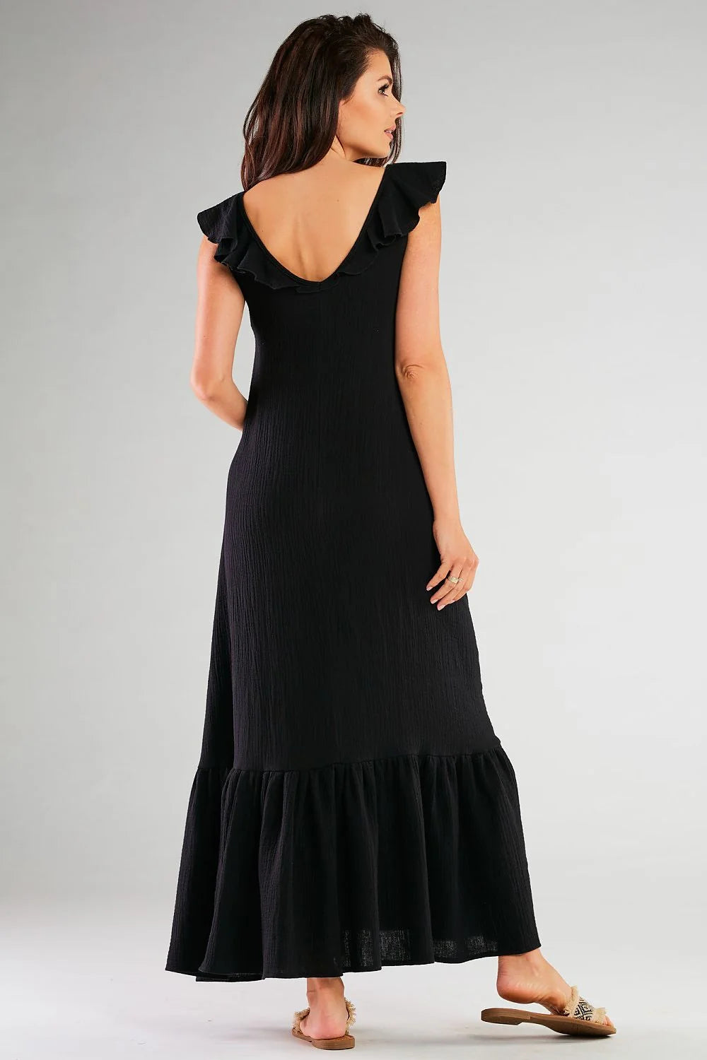 Robe longue sans manches Infinite You largeur progressive tissu coton lycra noire femme confortable occasion décontractée soirée été