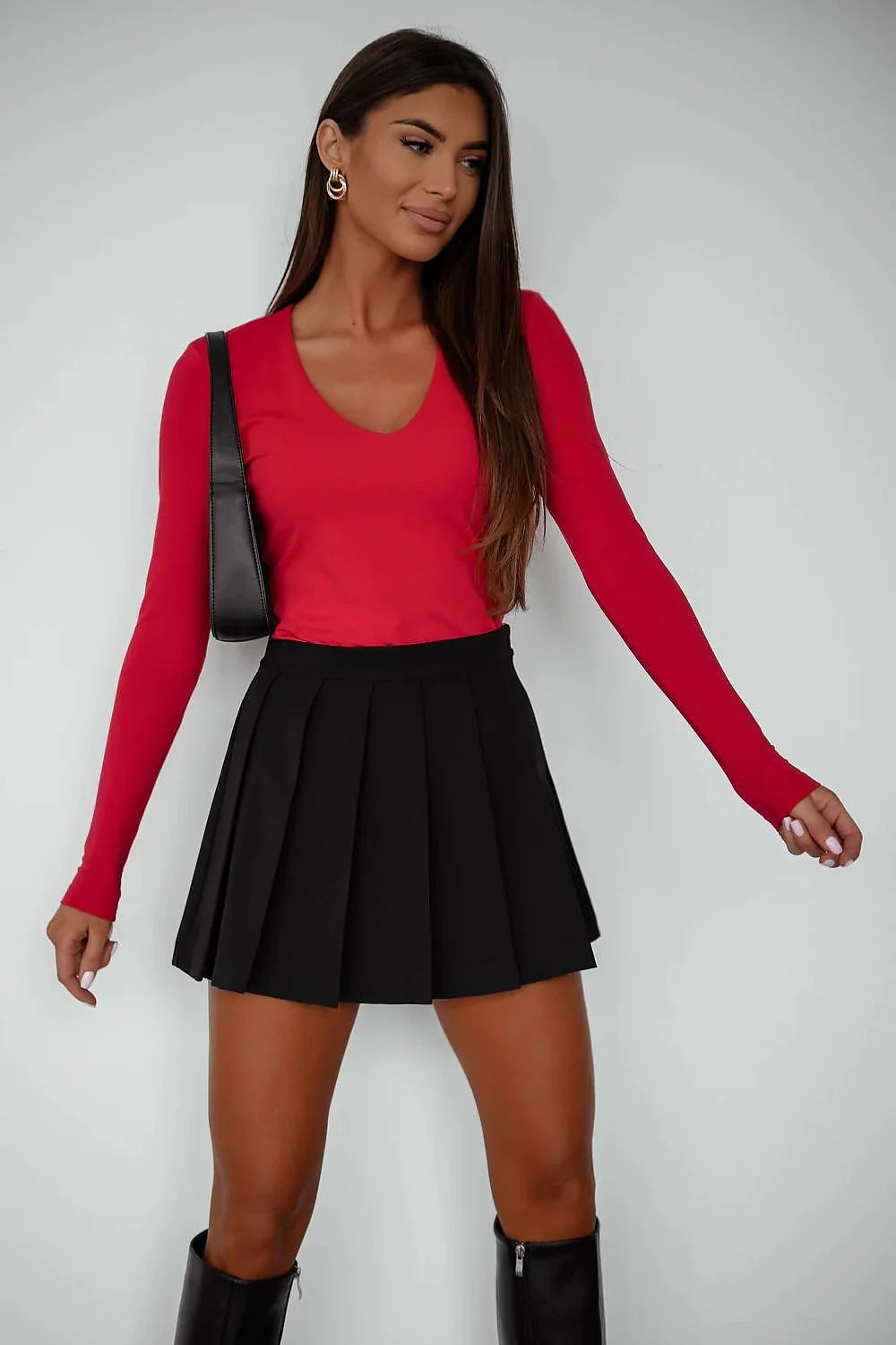 chemisier NOEL rouge col V manches longues coupe ajustée jersey extensible viscose élasthanne confortable élégant sculptant taille marquée