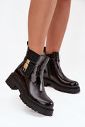 bottines femme cuir écologique plateforme talon plat confort bout arrondi sangle décorative doré doublure tissu semelle crantée antidérapant