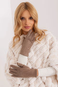 Gants élégants pour femmes en taupe tissu lisse fleur brodée poignet côtelé coupe ajustée isolation douce et confortable