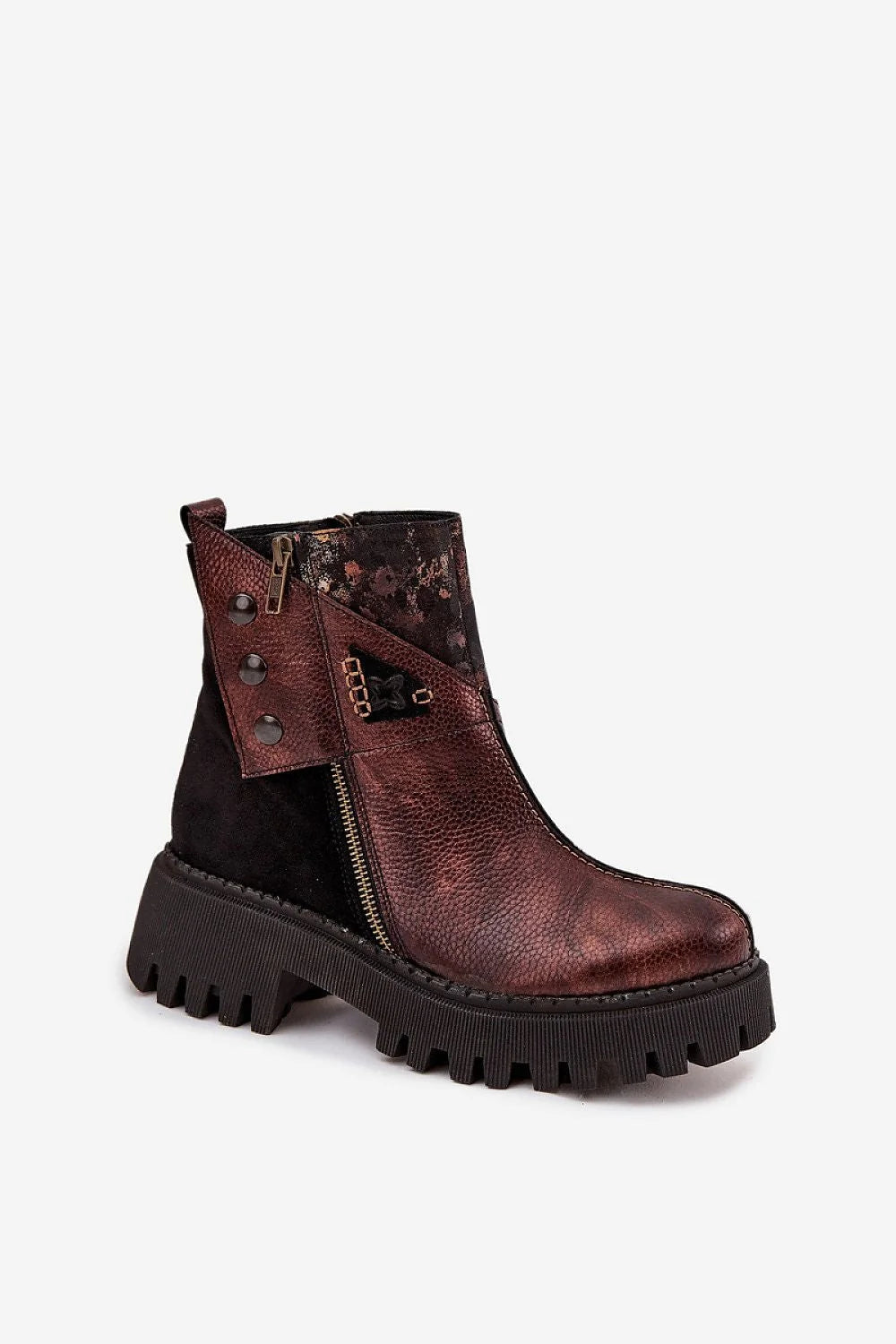 bottines femme Maciejka cuir naturel suédine bordeaux brun effet vieilli plateforme crantée antidérapante talon confortable doublure fourrure zip