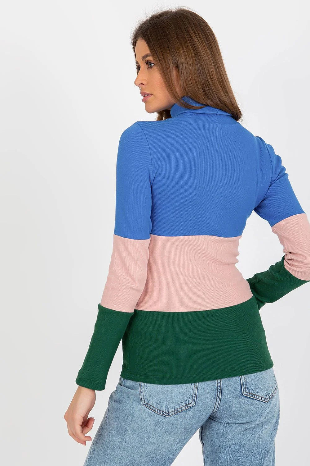 Col roulé Relevance Design multicolore Maille côtelée Femme Coupe ajustée Manches longues Matière élasthanne Coton 90%
