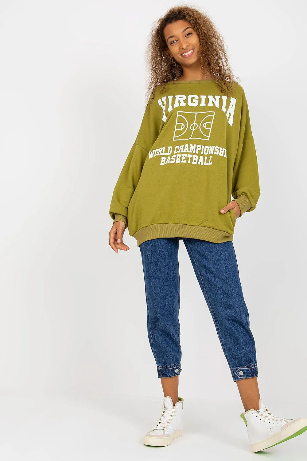 Sweatshirt oversize noir pour femme manches longues style sportif graphique basket court baskets urban streetwear