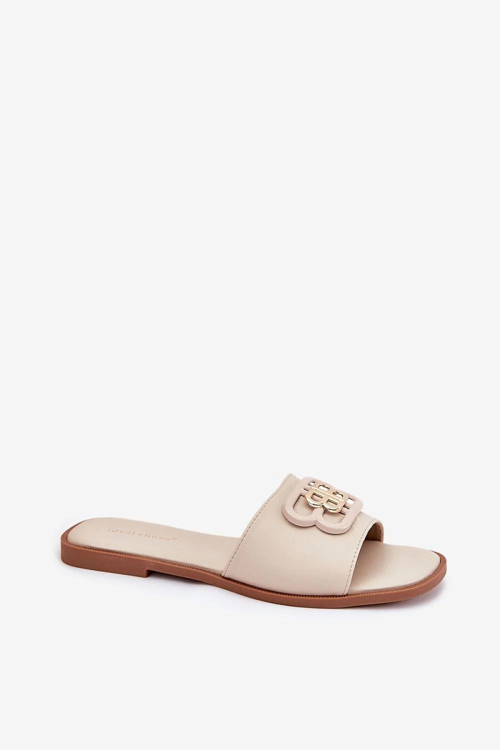 Sandales pour femmes confortables et élégantes talon plat ornement métallique beige occasion été quotidienne