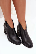 bottines femme noir simili cuir doublée fourrure chaudes confortables talon bloc 7cm tige basse 9cm fermeture éclair latérale