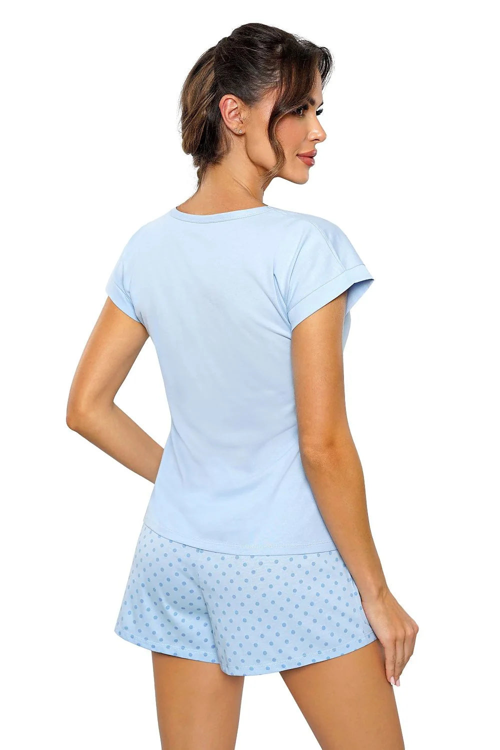 Pyjama femme en coton doux, short à pois, t-shirt col V, style minimaliste, confort nocturne