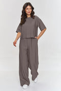 Ensemble Makadamia pour femmes chemisier ample pantalon large coupe boxy manches courtes saison estivale style élégant