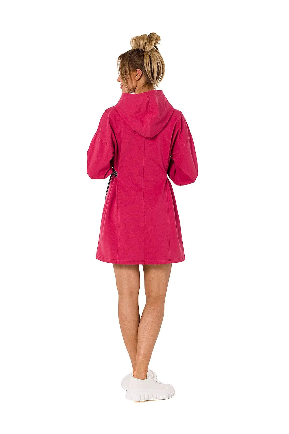 robe sweat capuche femme vert vif molleton doux coupe droite ample manches ballon poignets bords côtes cordon réglable taille