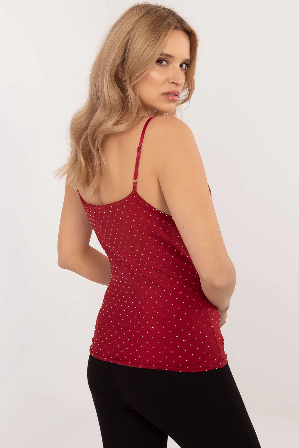 Ensemble chic pour femme débardeur camisole pantalon taille haute coupe ajustée matériau élasthanne satiné rouge noir