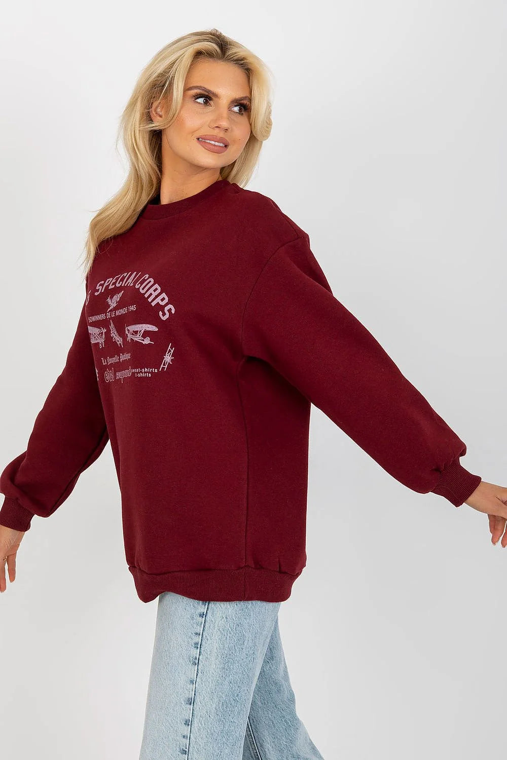 Sweatshirt Fancy pour femme, style casual, couleur bordeaux, impression vintage, coton 65% élasthanne 35%