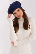 Béret féminin classique bleu marine acrylique coton cachemire pull crème côtelé longueur ajustée élégance mode