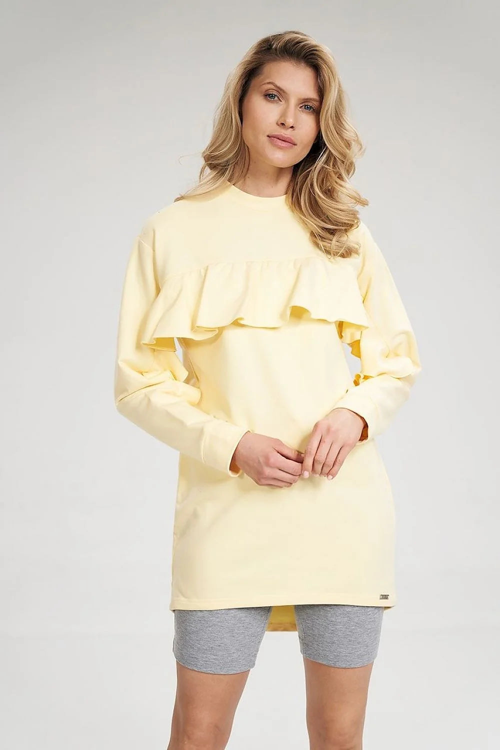 Ensemble femme coton élasthanne style décontracté élégant haut manches longues volants short tendance confortable