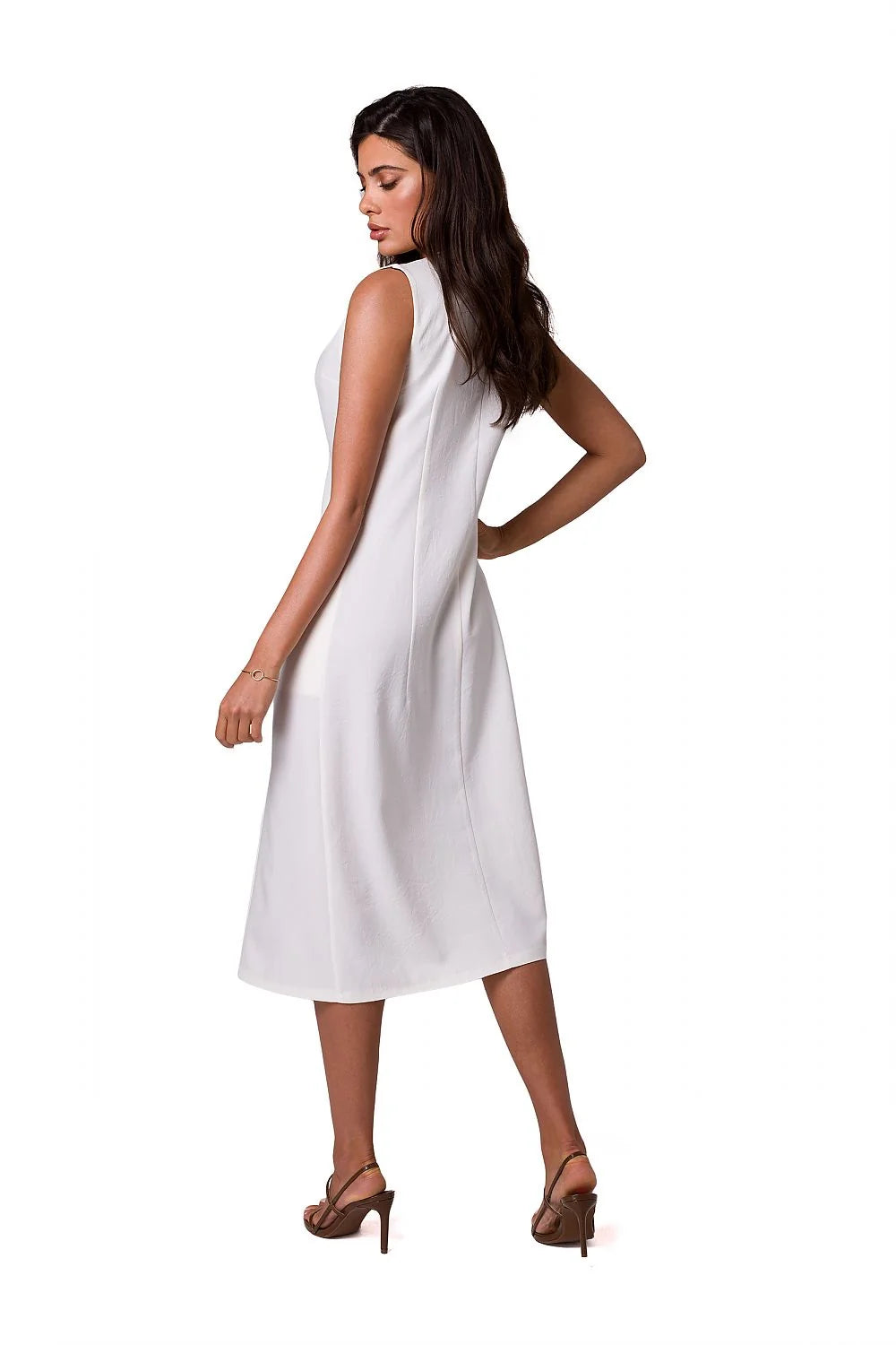 Robe blazer sans manches style élégant pour femme, coupe ajustée, blanche, polyester, occasion formelle, été