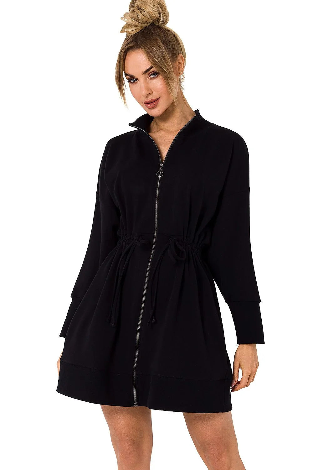 robe veston moderne décontractée sportive coupe fluide cordon taille manches longues col montant coton poches plaquées fermeture éclair vert vif