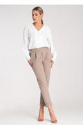 pantalon femme coupe ajustée ourlet retroussé taille haute ceinture élastique polyester elasthanne poches latérales fuselé confortable élégant moderne