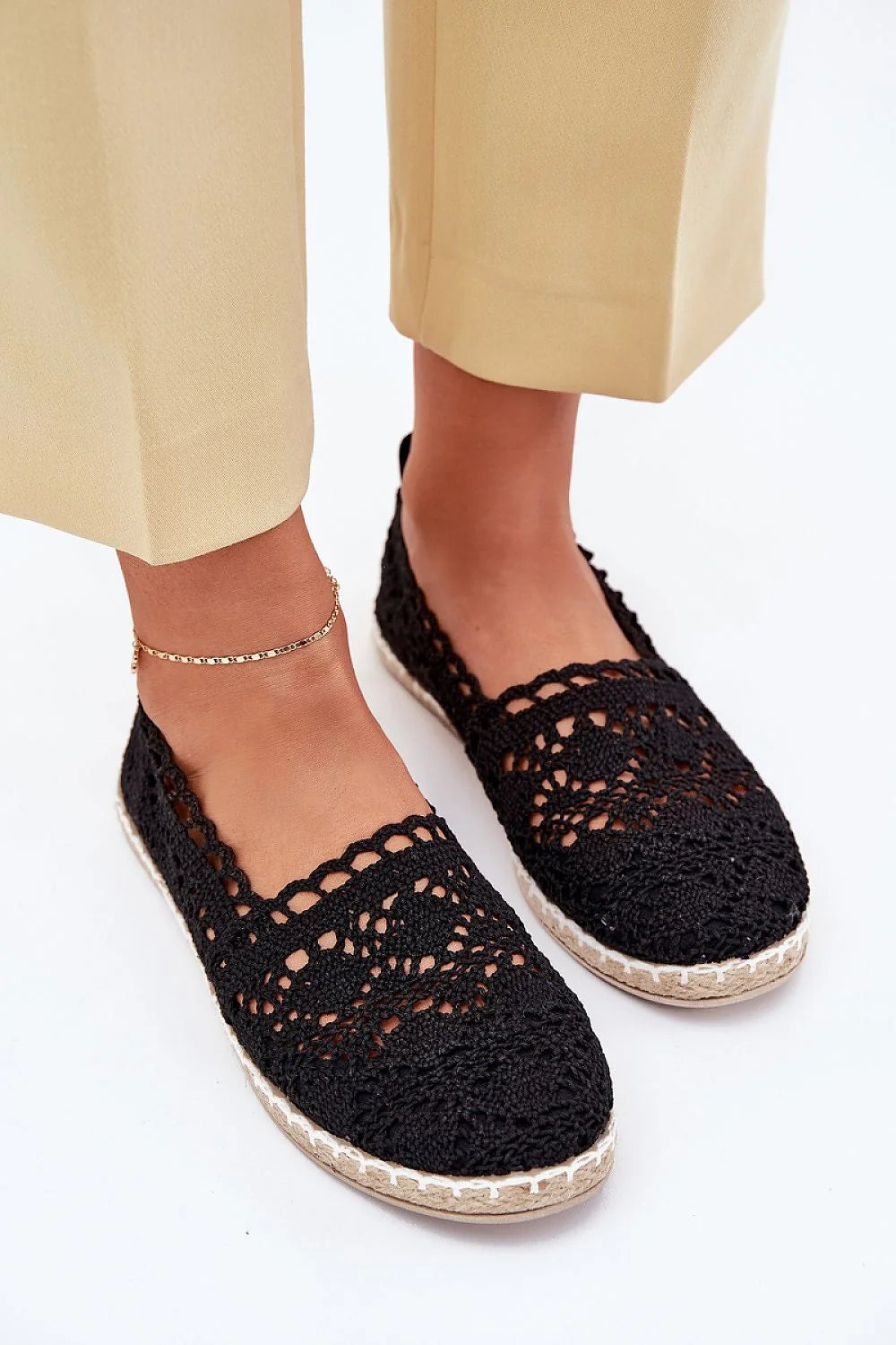 Es padrille femme crochet noir style élégant estival ventilation tige basse corde tressée beige confort été