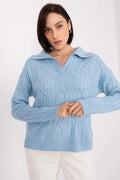Pull pour femmes bleu ciel maille tricotée confort style coupe ample manches longues col plié élégant polyvalent