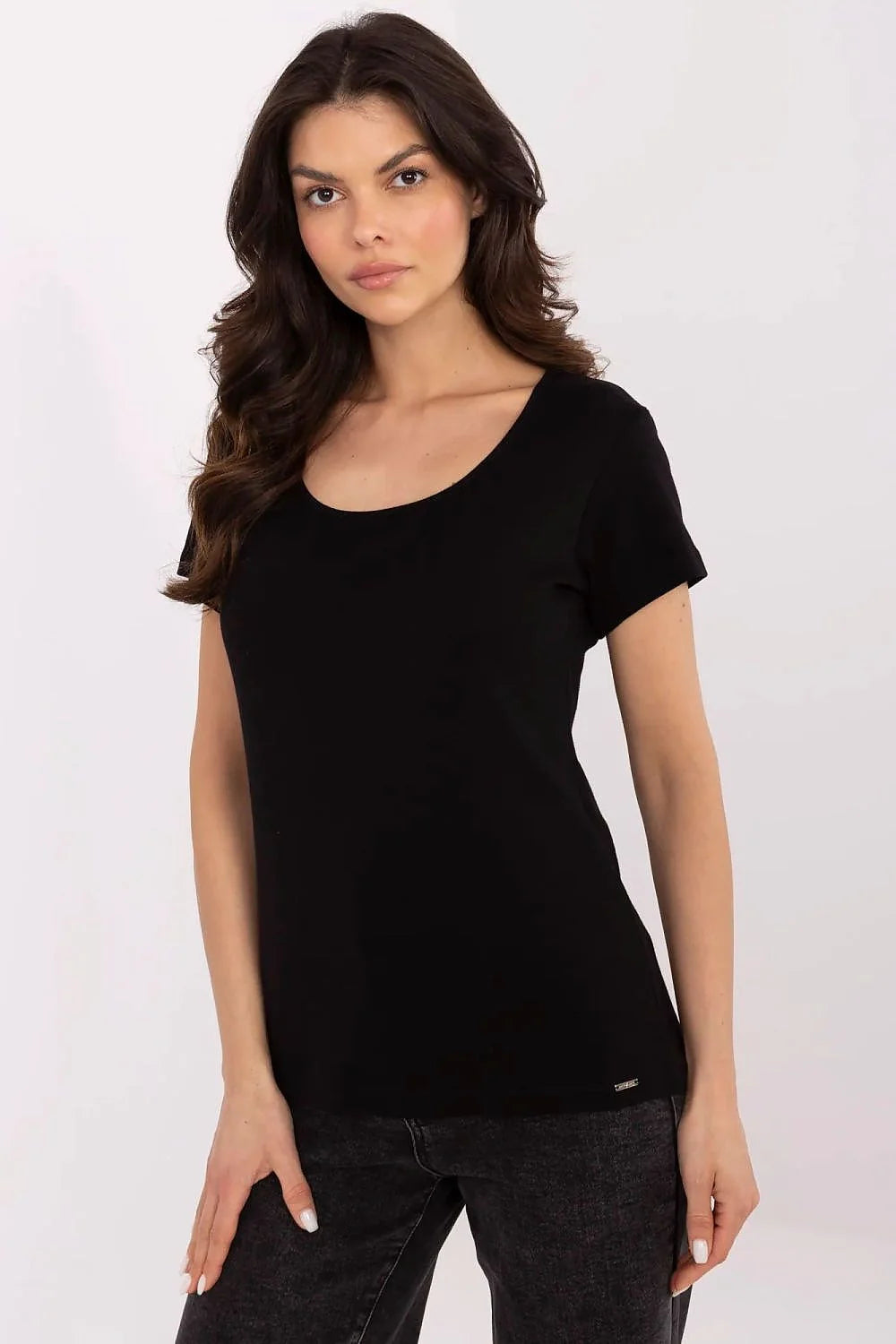 T-shirt pour femme court manches courtes en coton élasthanne noir design intemporel ajusté confortable