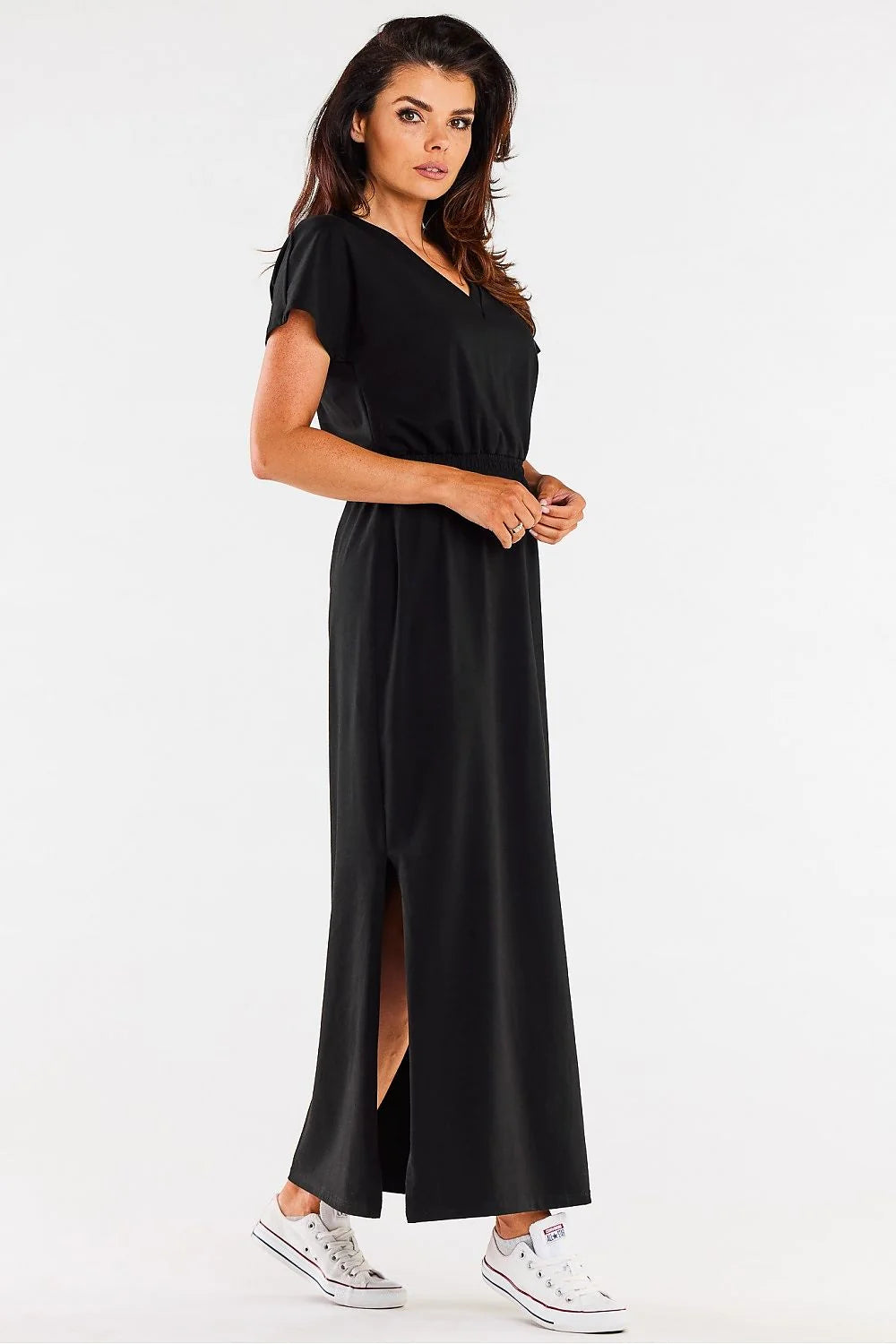 Robe de jour Infinite You longue manches courtes décolleté cœur coton lycra taille élastiquée style moderne femme robe polyvalente