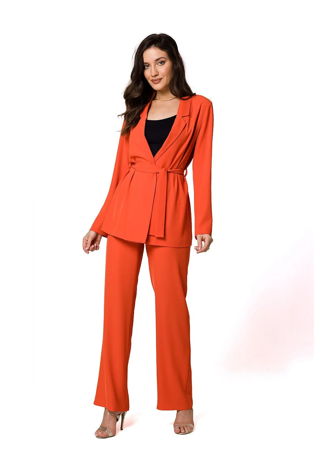 Blazer longue femme Makover style non conventionnel couleur vive tissu fluide ceinture ajustable polyester élasthanne