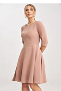Robe de jour élégante robe évasée manches 3/4 taille ajustable femme robe classique fermeture glissière dissimulée