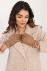 Gants élégants pour femmes en laine et cachemire, design classique, détails en nœud, coloris brun chaud, matériau isolant, doux et confortable