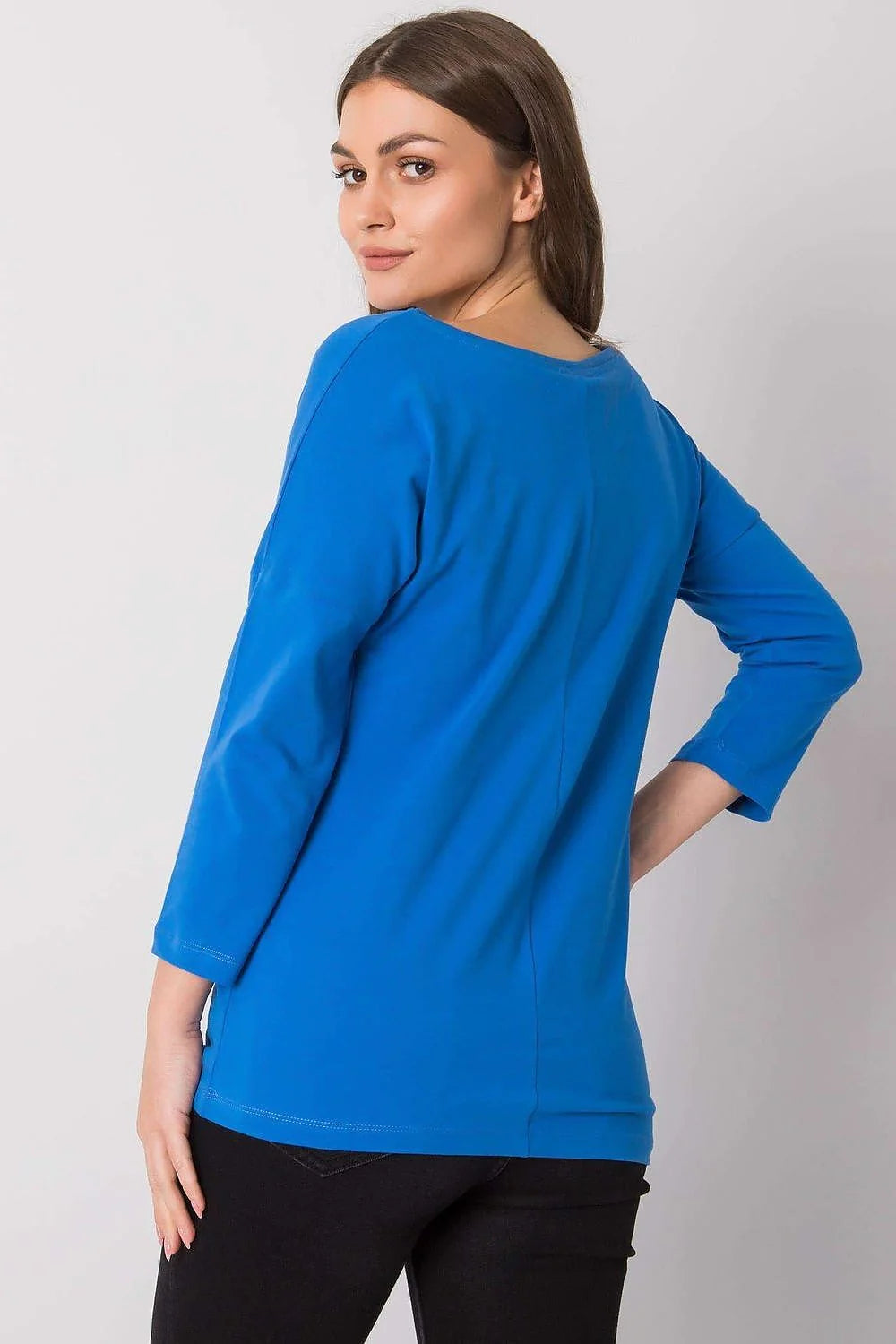 Chemisier coton extensible bleu vif minimaliste manches longues inscription moderne pour mode décontractée femmes