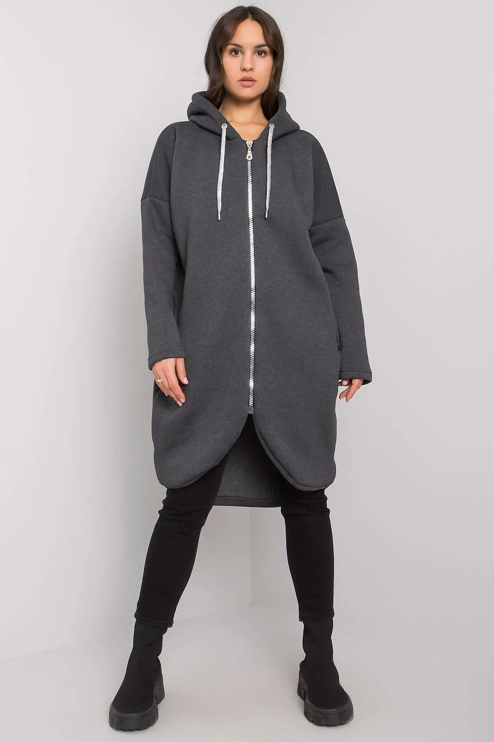 Sweatshirt Relevance pour femme moderne long asymétrique coton élasthanne casual urban style manches longues