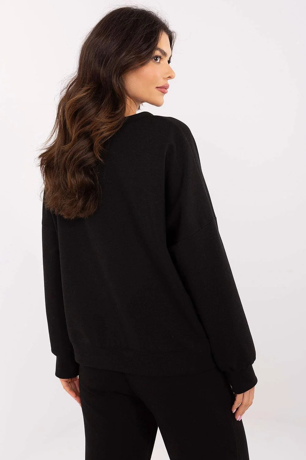 Sweatshirt féminin à la coupe ample en mélange de coton, design心 scintillant, manches longues, col rond, polyvalent pour quotidien et occasion chic