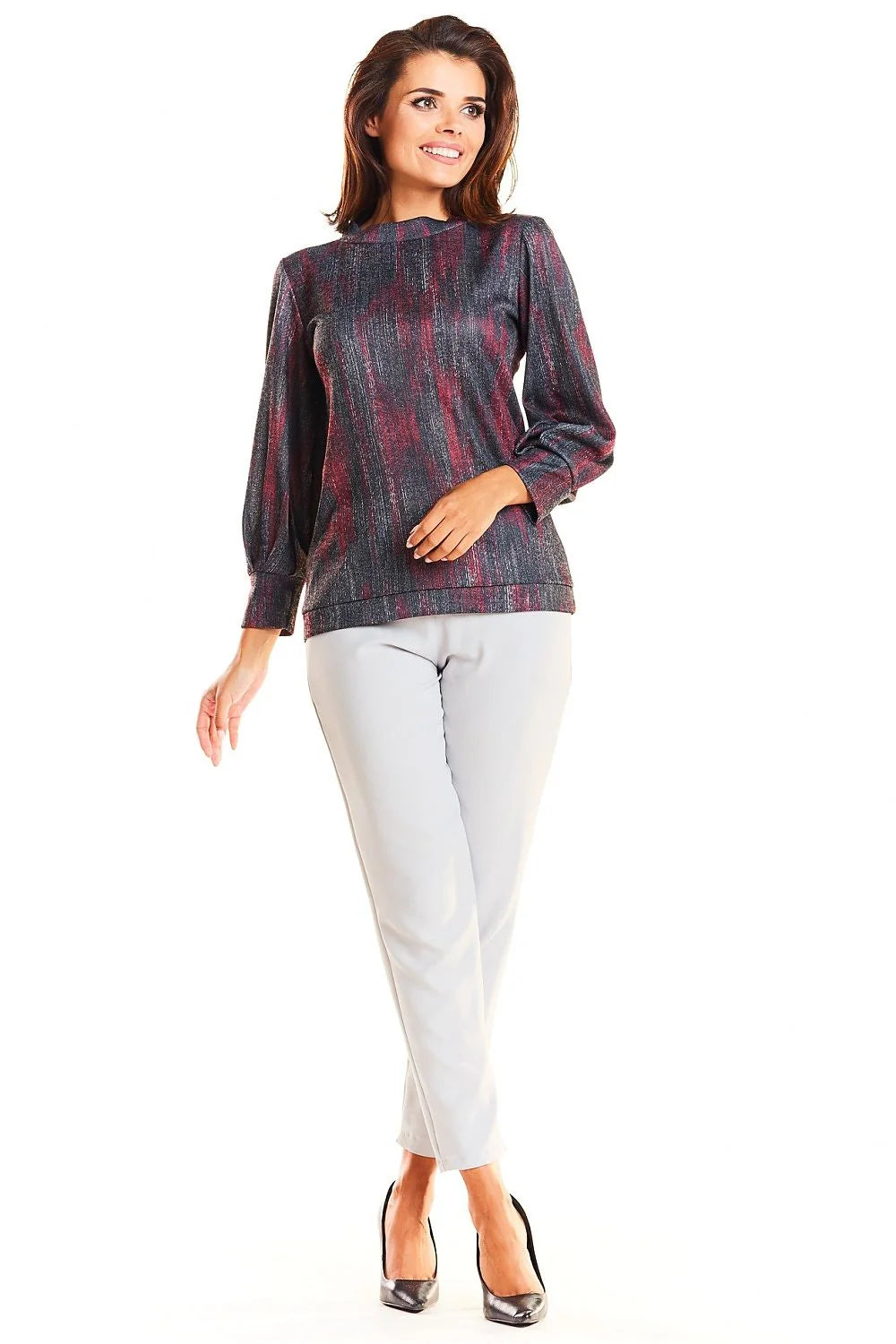 Haut élégant en tissu texturé à manches longues avec motif abstrait pour femme moderne chic