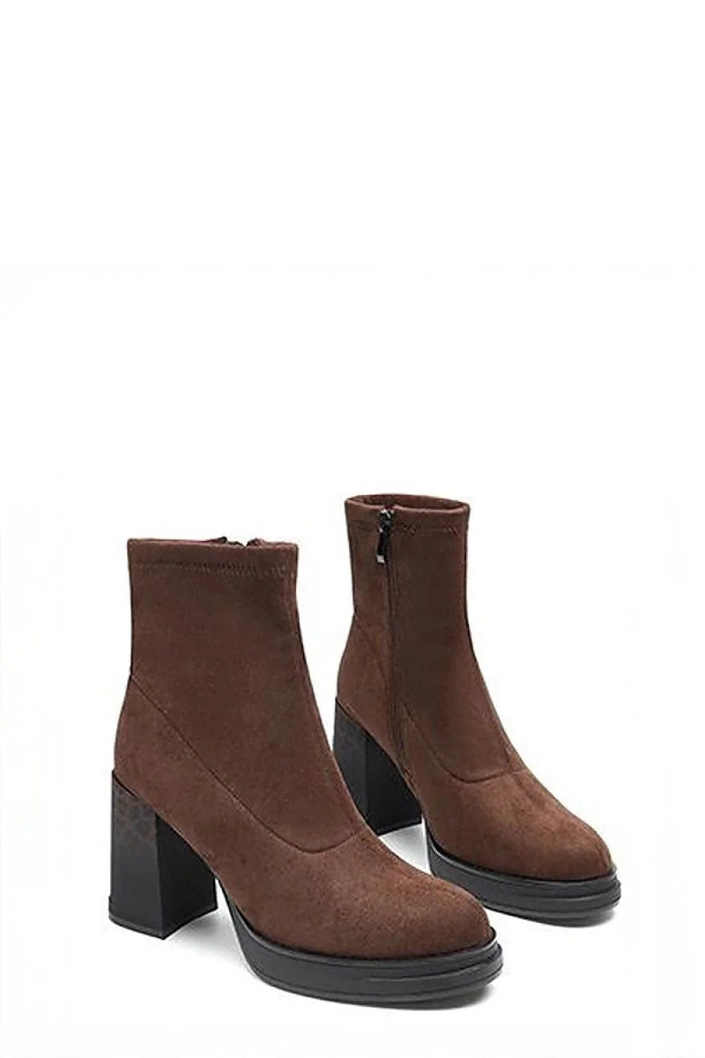 bottines femme chevilles stretch marron suédé écologique talon bloc haut plateforme noire bout arrondi coutures décoratives imprimé léopard