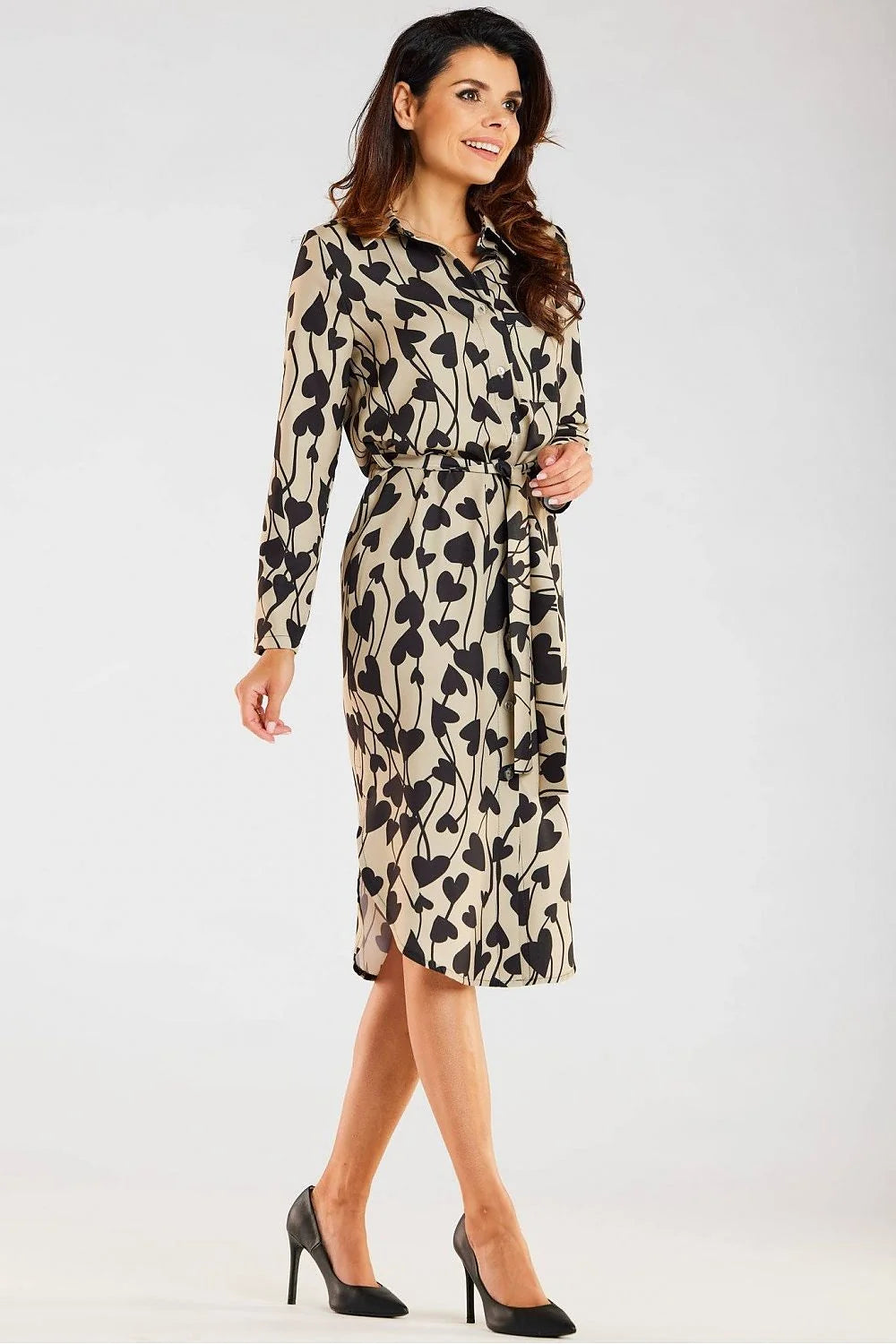 Robe de jour awama pour femme design moderne matériau confortable manches longues ceinture incluse polyester elasthanne