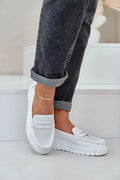 mocassins femmes cuir naturel blanc perforé plateforme crantée semelle épaisse amorti adhérence talon délicat empeigne passants bout classique
