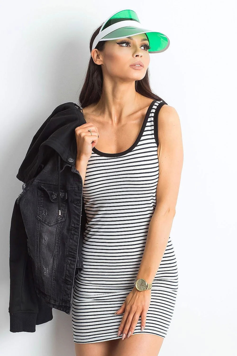 Robe sans manches pour femme rayures horizontales jersey coton 100 % ajustée encolure arrondie finitions précises occasions multiples
