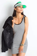 Robe sans manches pour femme rayures horizontales jersey coton 100 % ajustée encolure arrondie finitions précises occasions multiples