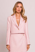 Ensemble féminin blazer jupe assortie élégant printemps-été rose pastel coupe moderne taille haute femme