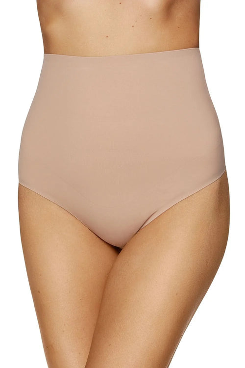 string taille haute gainant sculptant maintien abdominal lissant silhouette microfibre extensible élasthanne bords plats finition sans coutures invisible gousset coton