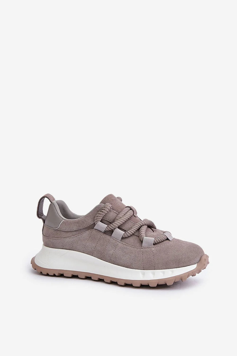 Chaussures de sport pour femme modernes élégantes couleur taupe matériau suède synthétique plateforme lacets épais confort style décontracté