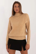 Pull-over et jupe femme en maille et laine, style élégant, beige et noir, coupe droite, motif en relief, occasion bureau et décontracté