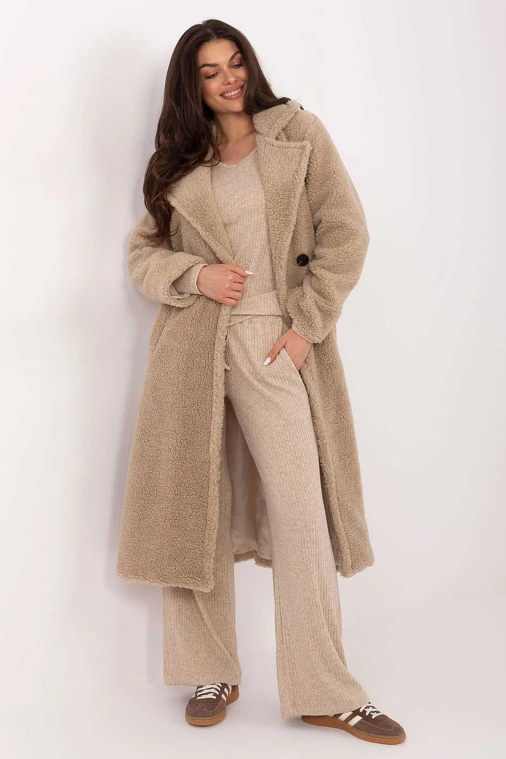 pull femme côtelé beige chiné colV manches longues coupe ajustée maille extensible douce viscose polyester nylon polyvalent élégant