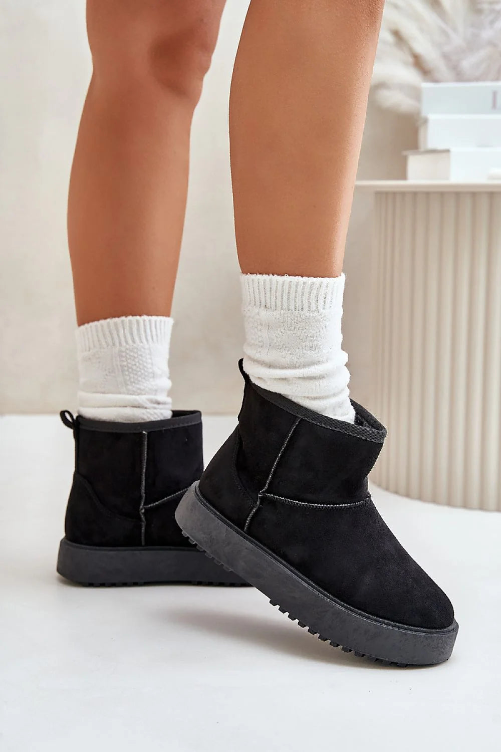 Bottines de neige pour femmes en suédine écologique isolées fourrure plateforme 4 cm style minimaliste hiver automne