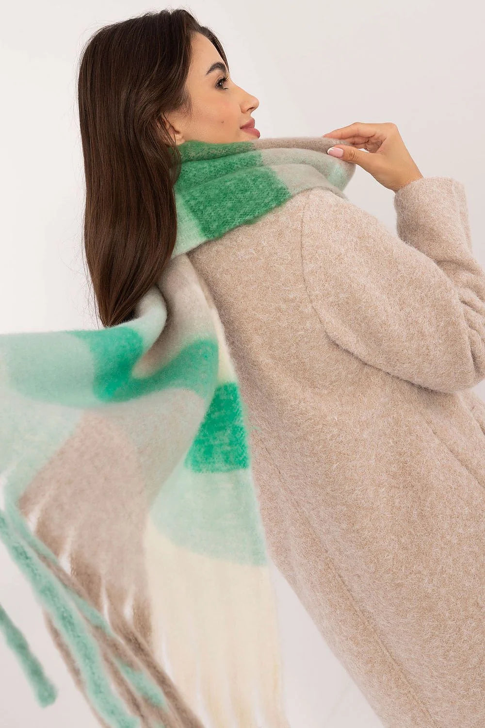 Châle AT en polyester classique à carreaux pour femme, doux et épais avec franges élégantes, accessoire hiver idéal, longueur 217 cm