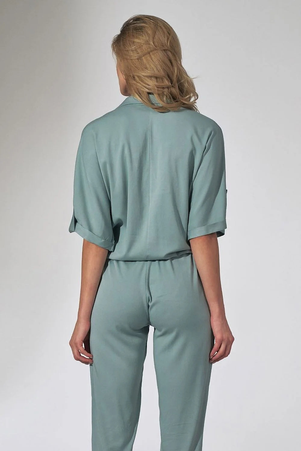 Ensemble détente satin pêche chic chemisier ample pantalon cordon serrage confort maison ou extérieur